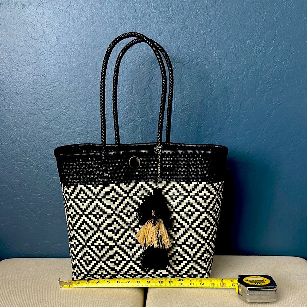 Modern Black and beige rrecycled Geometric Tote Bag